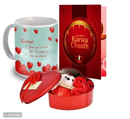 ME & YOU Karwa Chauth Gift Hamper for Wife/Women/ Girlfriend/ Special One | Karwachauth Gift Box with Artificial Rose & Teddy, Greeting Card, Printed Coffee Mug for Lovely Wife-thumb0