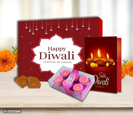 Midiron Luxury Handmade Chocolate Gift Hamper For Diwali | Diwali Gift Combo | Deepawali Gift Pack with Handmade Chocolate Box, Deepawali Greeting Card  Wax Flower Candle