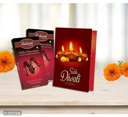 Midiron Diwali Chocolate Gifts|Gift Combo for Diwali Festival |Gift Hamper- Handmade Chocolate Bar With Shubh Deepawali Greeting Card |Diwali Gift Hamper Combo-thumb0