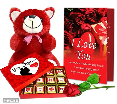 Midiron Chocolate Gift Hamper For Wife/Women/Husband/ Girlfriend/Special One |Romantic Valentines Gift Hamper With Handmade Chocolate Box, Soft Red Teddy, Artificial Rose  Love Greeting Card