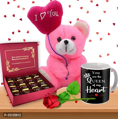 Midiron Gift for Anniversary for Wife/Girlfriend/Boyfriend/Husband |Romantic Gift |Valentines Day Gift | Birthday Gift with Handmade Chocolates, Soft Teddy, Printed Ceramic Mug  Artificial Rose