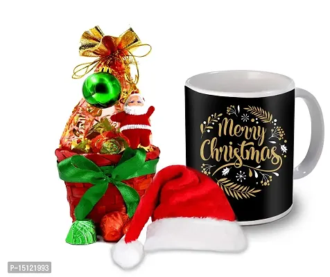 Midiron Chirstmas Gift Combo|Festival Gifts Box Hamper|Merry Christmas Gift Combo|New Year Gift Pack|Chirstmas Chocolate Basket, Santa Cap  Printed Ceramic Coffee Mug