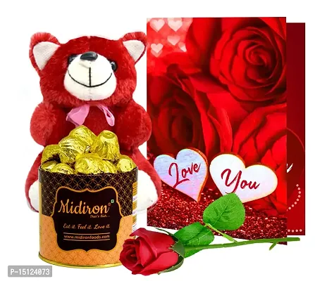 Midiron Annivesary Romantic Chocolate Gift Hamper For Wife/Women/Husband/ Girlfriend |Valentines Combo Gift With Chocolate Tin Box, Teddy, Artificial Rose  Love Card-thumb0