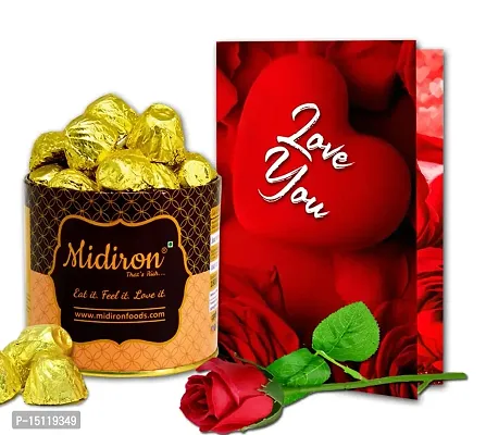 Midiron Annivesary Romantic Chocolate Gift Hamper For Wife/Women/Husband/ Girlfriend |Valentines Combo Gift With Chocolate Tin Box, Artificial Red Rose  Love Greeting Card