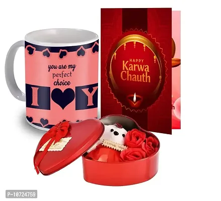 ME & YOU Karwa Chauth Gift Hamper for Wife/Women/ Girlfriend/ Special One | Karwachauth Gift Box with Artificial Rose & Teddy, Greeting Card, Printed Coffee Mug for Lovely Wife