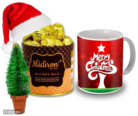 Midiron Merry Christmas Gift Hamper |Festival Gifts Box |Chirstmas Gift Combo |New Year Gift Pack |Chirstmas Handmade Chocolate Tin,Santa Cap,Xmas Tree with Printed Coffee Mug