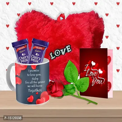 Midiron Love Combo Gift Hamper |Chocolate Gifts |Romantic Gift for Girlfriend/Wife|Valentines Day Gift|Chocolate Bars, Heart Cushion, Printed Mug , Artificial Rose  Greeting Card