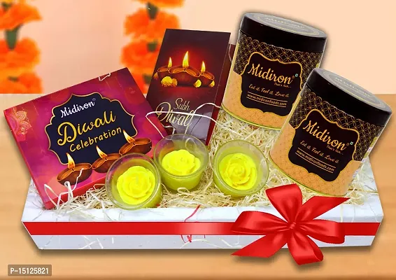 Midiron Dry Fruits Diwali Gift Combo|Healthy Diwali Gifts Hamper|Diwali Combo with Greeting Card, Chocolate Box, Rose Candle  Dry Fruits Box-thumb0