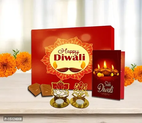 Midiron Lovely Diwali Gift Combo|Handmade Chocolates Combo Diwali Gift|Premium Diwali Hamper Pack-Chocolate Box, Greeting Card, Tealight Laxmi Ganesh Shadow Diya