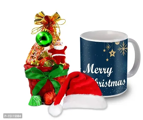 Midiron Christmas Chocolate Gift|Christmas  New Year Gift|X-mas Gift Combo|Chirstmas Gift Hamper with Chocolates Basket, Santa Claus Cap  Printed Ceramic Coffee Mug-thumb0