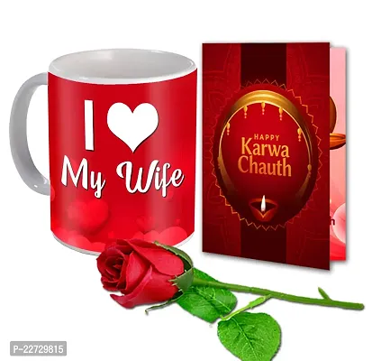 ME  YOU Karwa Chauth Unique Present for Wife/Women/Girlfriend | Karwachauth Gift Box with Printed Coffee Mug, Greeting Card and Artificial Rose for Lovely Wife/Girlfriend/Ladies