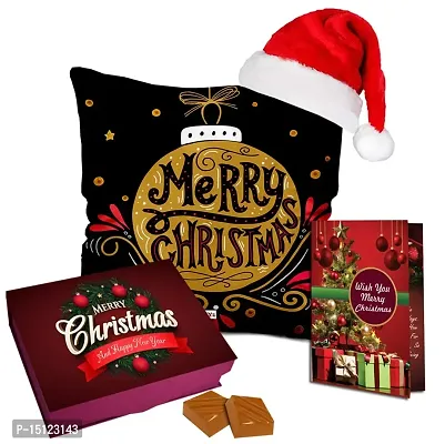 Midiron Lovely Gift Hamper for Christmas |Christmas Gift Combo| Christmas chocolates Pack|Festive Hamper for New Year|Handmade Chocolate Box,Santa Cap,Greeting Card with Printed Cushion