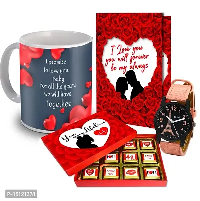 Midiron Beautiful Combo Gift For Wife/Women/ Girlfriend|Romantic Gift Hamper| Valentines Gift|Anniversary Hamper With Handmade Chocolates, Printed Ceramic Coffee Mug  Love Greeting Card-thumb0