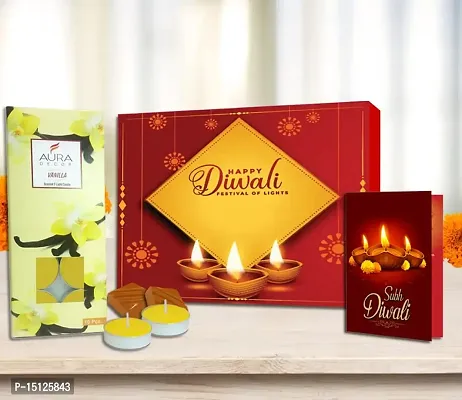 Midiron Chocolate Box Hamper For Diwali | Diwali Gift Combo |Festive Hamper Deepawali Gift Pack-Chocolate Box  Subh Deepawali Greeting Card  Tealight Scented Vanilla Fragrance Candle-thumb0