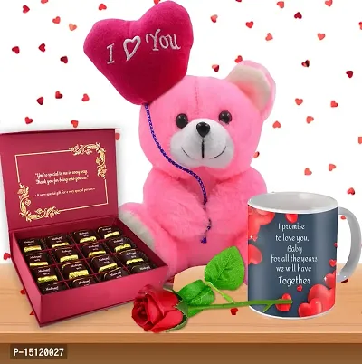 Midiron Love Gift Combo For Wife/Women/ Girlfriend/Special One|Anniversary Combo Gift| Valentines,Birthday Gift Hamper With Handmade Chocolate Box, Soft Teddy, Printed Mug  Artificial Rose