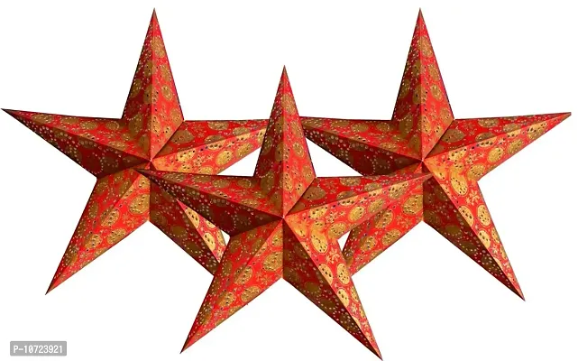 ME & YOU Beautiful Hanging Decorative Star, Red & Golden Color Beautiful Decorative Hanging Star for Christmas, Diwali, Birthday, Anniversary, Party, Wedding (25.4 in) ( Pack 3)