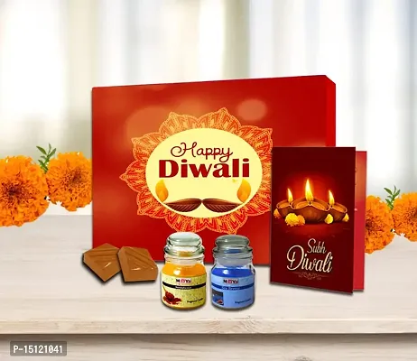 Midiron Diwali Handmade Chocolate Presents| Lovely Combo Diwali Gift| Special Diwali Hamper Pack with Chocolate Box, Greeting Card, Fragrance Candle Jar