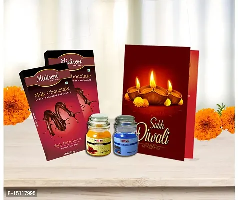 Midiron Handmade Chocolates Bar Gift Hamper For Diwali | Diwali Gift Combo | Festive Hamper Gift| Deepawali Gift Pack - Chocolate Bar, Greeting Card with Fragrance Candle Jar