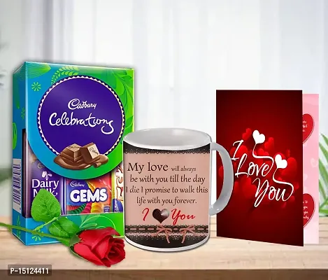 Midiron Love Combo Gift for Birthday/Anniversary/ Valentines Days| Special Romantic Gift for Girlfriend/Boyfriend| Love Combo with Chocolate Box, Printed Mug, Red Rose  Love Greeting Card-thumb0