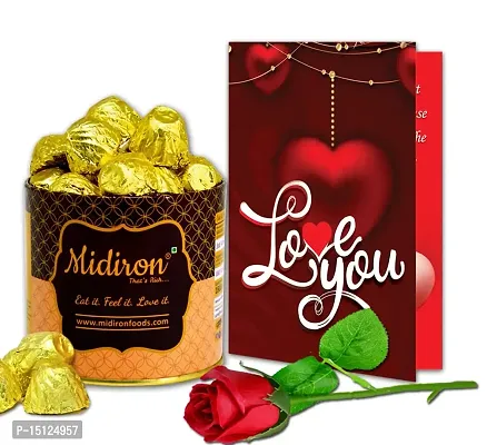 Midiron Love Combo Gift Hamper |Chocolate Gifts |Romantic Gift for Girlfriend/Wife|Valentines Day Gift|Chocolate Tin Box, Artificial Rose  Love Greeting Card | Anniversary Romatic Gift Hamper