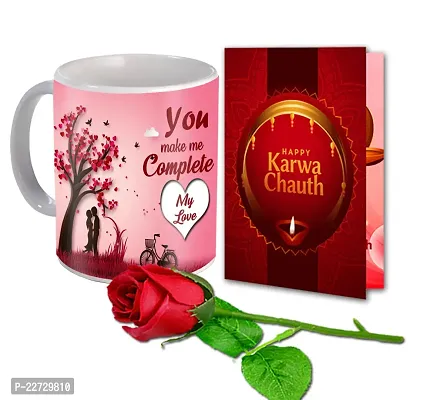 ME  YOU Beautiful Gift for Karwachauth| Stylish Gifts for Karwachauth| Gift Combo for Girlfriend/Wife| Printed Mug with Greeting Card  Artificial Rose