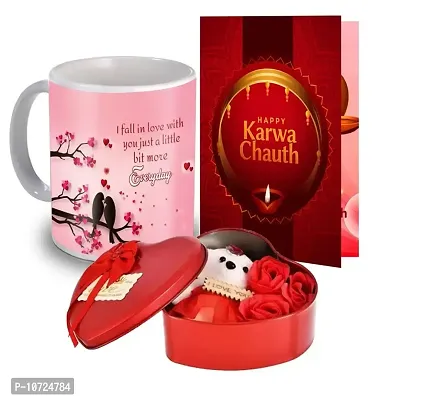 ME & YOU Romantic Karwa Chauth Gift for Wife, Girlfriend, Special One | Karwa Chauth Gift Box with Teddy & Artificial Rose, Greeting Card, Most Adorable Printed Coffee Mug for Lovely Wife