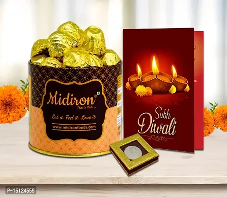 Midiron Premium Chocolate Tin Box Diwali Gifts|Diwali Combo Hamper |Festival Hamper-Chocolate Tin Box, Shubh Deepawali Greeting Card  Silver Coin