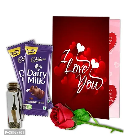 Midiron Valentine's Gift Hamper | Handmade Chocolate Bars | Valentine's Gift Hamper with Girlfriend/Wife/Boyfriend/Husband | Valentine Gift Pack with Chocolates, Artificial Rose  Love Greeting Card