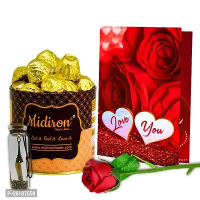 Midiron Love Gift Combo | Chocolate Gifts for Love, Special One | Valentines Romantic Combo | Chocolate Gifts | Rose Day, Promise Day Gift with Chocolate Bars, Artificial Red Rose, Love Greeting Card