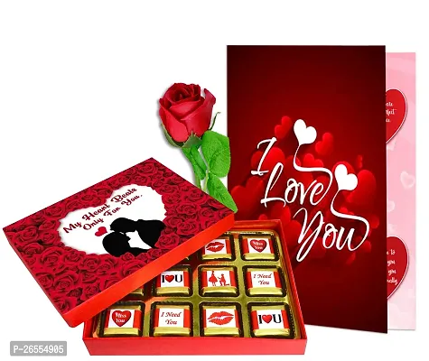 Midiron Valentines Day Unique Gift for Girlfriend/Boyfriend | Romantic Gift for Valentine's Week | Teddy Day, Chocolate Day, Purpose Day Gift - Chocolate Bars, Greeting Card  Artificial Red Rose-thumb0