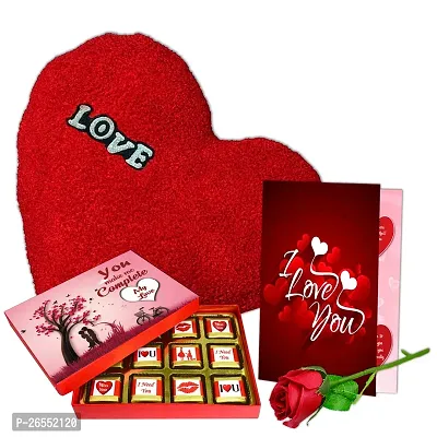 Midiron Valentine's Gift Hamper | Handmade Chocolate Box | Valentine's Gift Hamper with Girlfriend/Wife/Boyfriend/Husband | Valentine Gift Pack with Chocolates  Heart Shape Cushion