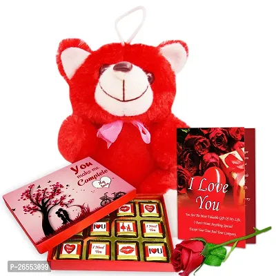 Midiron Beautiful Love Gift Hamper | Chocolate Gifts for Love | Valentines Romantic Combo | Chocolate Gifts | Rose Day, Promise Day Gift with Chocolate Bars, Artificial Red Rose  Red Teddy