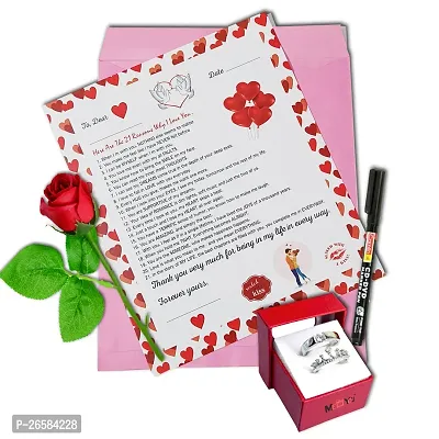 ME  YOU Valentinersquo;s Day Gift | Love Agreement Certificate with With Permanent Pen, Artificial Rose and Couple Ring for Boyfriend, Girlfriend, Special Friend, Wedding, Anniversary, Birthday