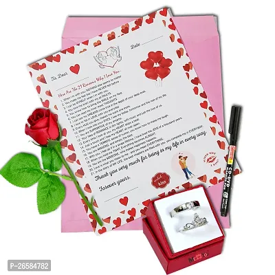 ME  YOU Surprise Gift for Valentine Day | Love Agreement Certificate with Permanent Pen, Artificial Rose and Couple Ring for Boyfriend, Girlfriend, Special Friend, Wedding, Anniversary, Birthday