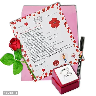 ME  YOU Valentinersquo;s Day Gift | Love Agreement Certificate with Permanent Pen, Artificial Rose and Couple Ring for Boyfriend, Girlfriend, Special Friend, Wedding, Anniversary, Birthday