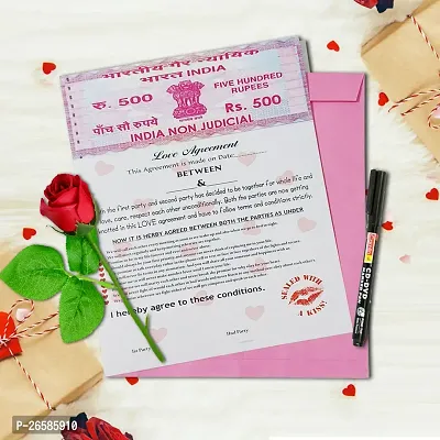 ME  YOU Love Agreement Certificate with Permanent Pen and Artificial Red Rose for Boyfriend, Girlfriend, Special Friend, Wedding, Anniversary, Birthday, Valentinersquo;s Day Gift With