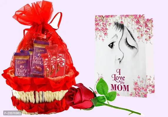 Beautiful Chocolate Basket Gift Combo With Greeting Card  Rose-thumb0