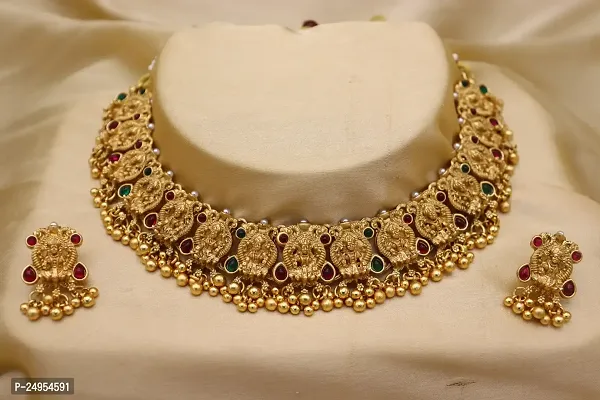 Rajshahi Chokar Temple Maroon Green Necklace Set-thumb0