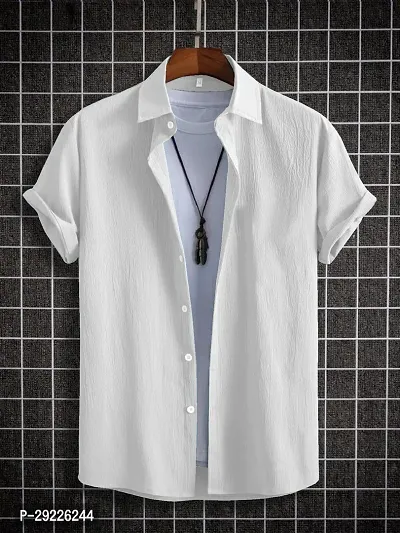 Mens Stylish CASUAL SHIRT White Short Sleeves Regular Fit-thumb0