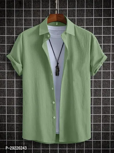 Mens Stylish CASUAL SHIRT Green Short Sleeves Regular Fit