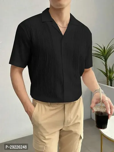 Mens Stylish CASUAL SHIRT Black Short Sleeves Regular Fit-thumb0