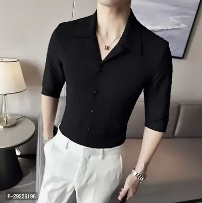 Mens Stylish CASUAL SHIRT Black Short Sleeves Regular Fit-thumb0