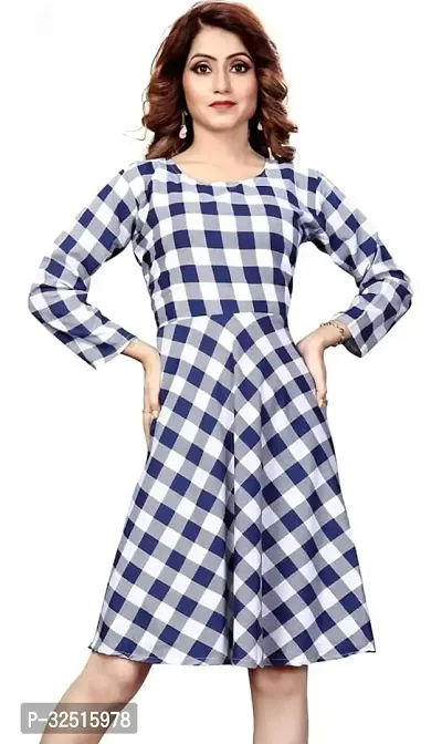 Stylish Crepe Check Pattern Dress-thumb0