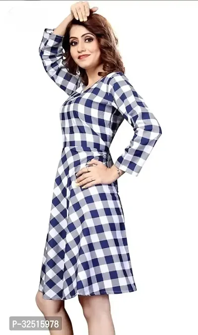 Stylish Crepe Check Pattern Dress-thumb3