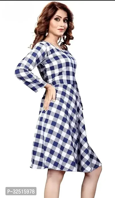 Stylish Crepe Check Pattern Dress-thumb4