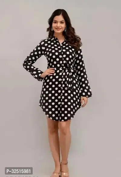 Stylish Polka Dot Crepe Dress for Women-thumb0