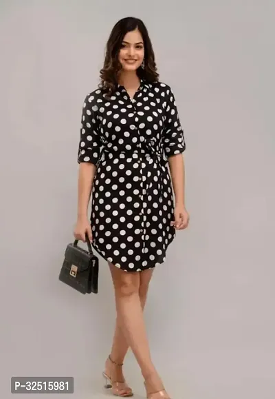 Stylish Polka Dot Crepe Dress for Women-thumb3