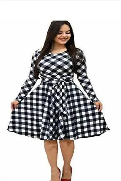 Stylish And Crepe Checked A-Line Dress For Women