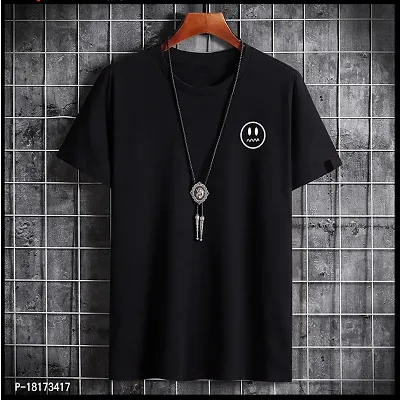 Stylish Cotton Blend Black Printed Round Neck Tees For Men-thumb0