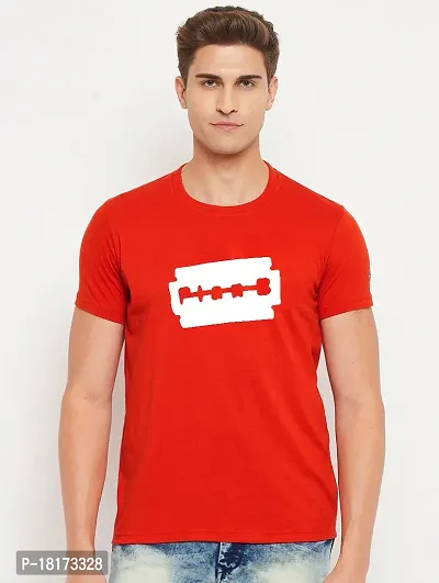 Stylish Cotton Blend Red Printed Round Neck Tees For Men